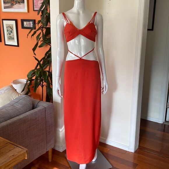 Nana Gotti Julie Salmon Red Cut-Out Maxi Dress Size 6 - Picture 6 of 16